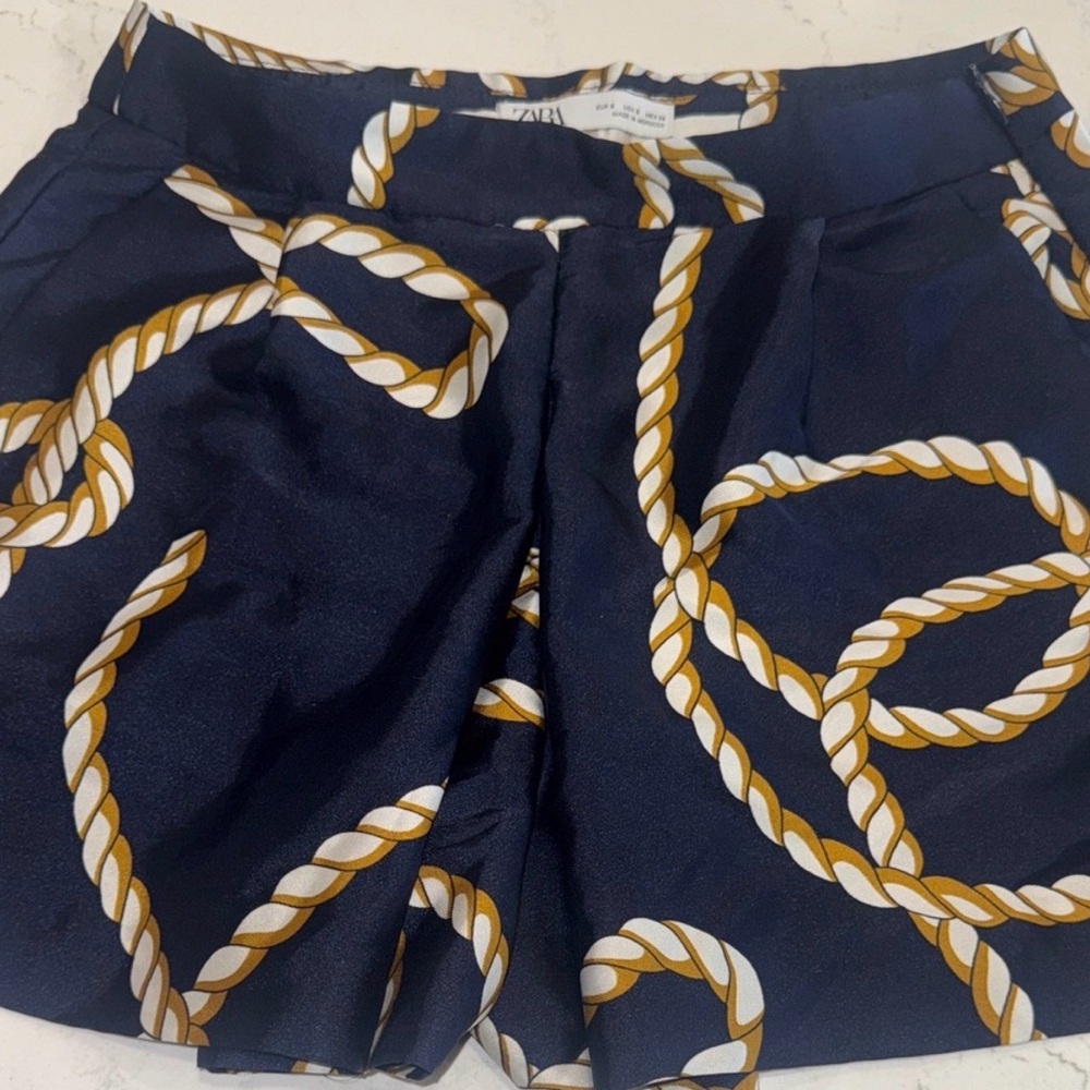 Zara Navy Shorts with Gold & White Rope Print